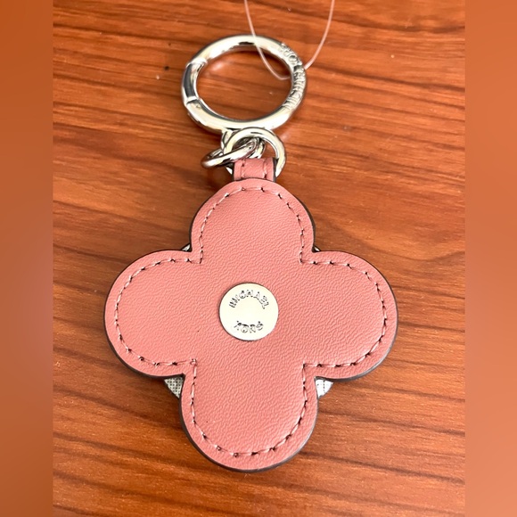 MICHAEL Michael Kors Leather Charms Key Chain Flower Leather Rose Pink White - Picture 3 of 4